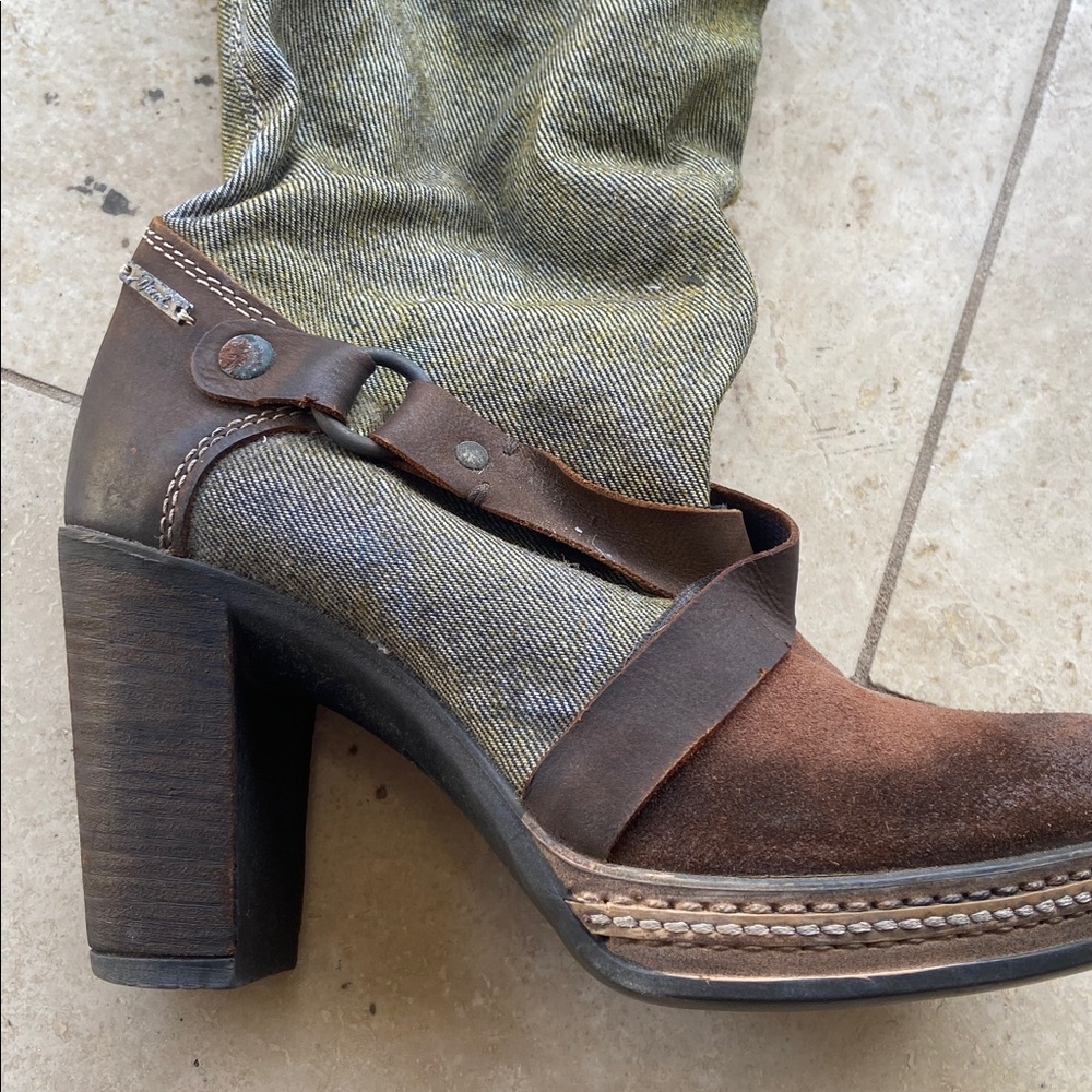 Diesel Green and Brown Heeled Boots - Picture 5 of 8